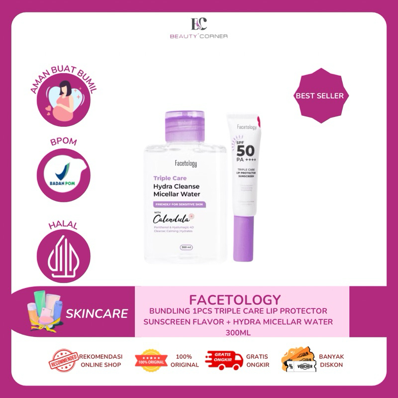 FACETOLOGY Bundling Triple Care Lip Protector Sunscreen Flavor + Triple Care Hydra Clenase Micellar 
