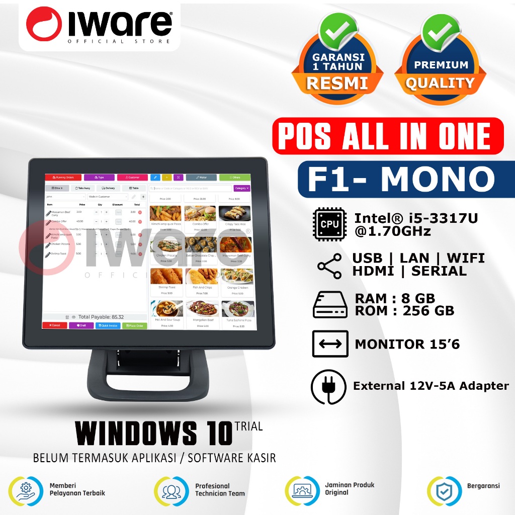 Pos All In One Mesin Kasir Iware F1 Mono Core i5 Touchscreen System PC