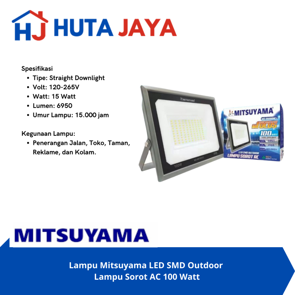 ⁠Lampu Mitsuyama LED SMD Outdoor Lampu Sorot AC 100 Watt