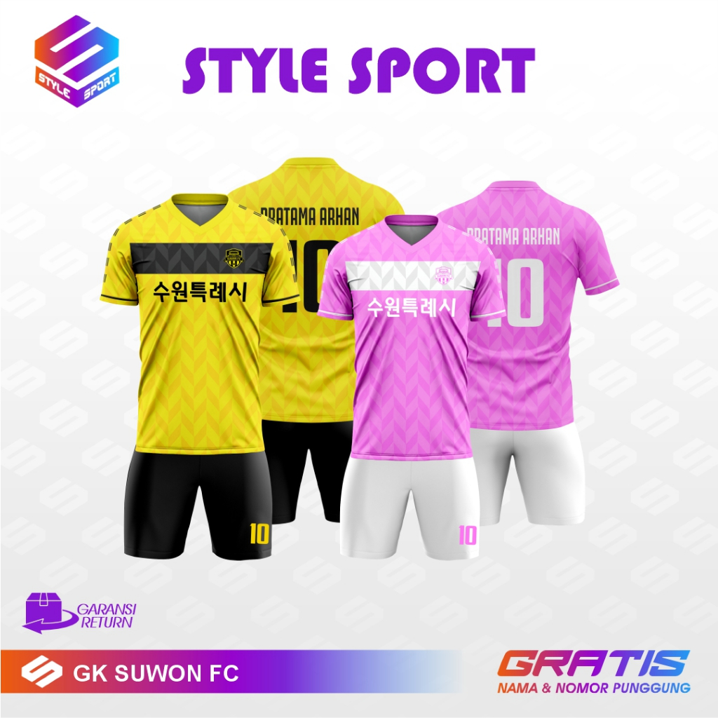 style sport jersey sepak bola suwon fc kiper home away full printing/Kaos bola anak suwon kiper pink