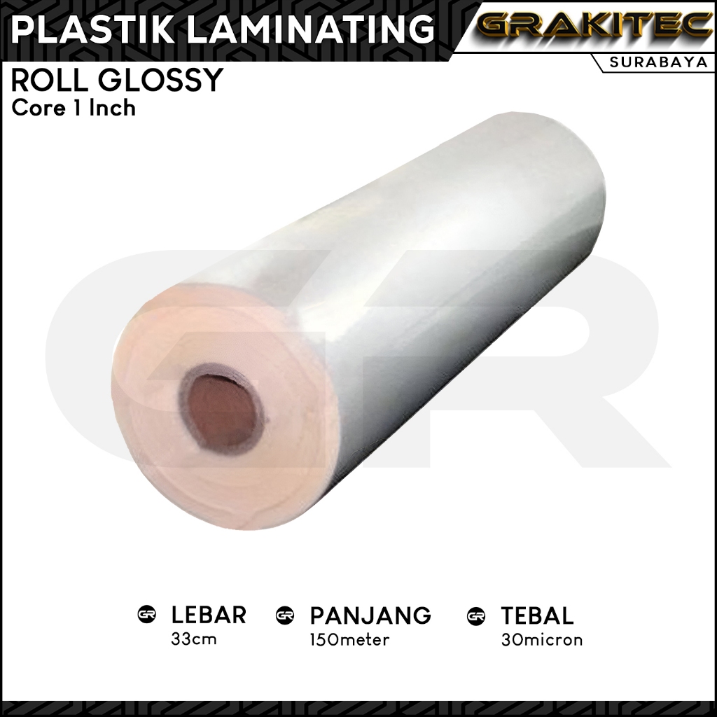 

Plastik Laminating Panas Roll 33 cm x 150 m x 21 / 30 mic Glossy / Doff Low Temperature ( untuk mesin Laminating laminasi panas roll )
