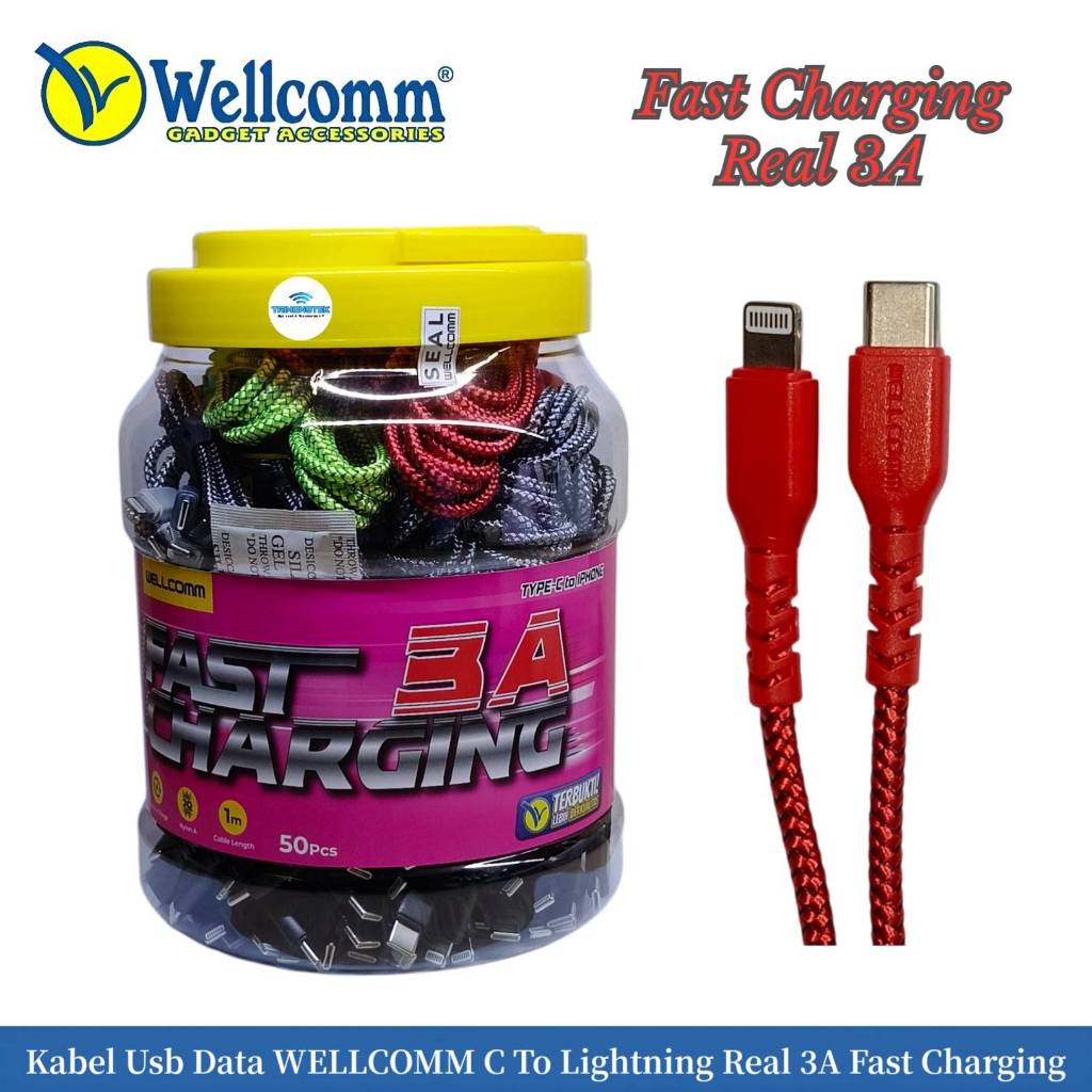 Kabel Usb Data WELLCOMM C To C / C To Lightning Real 3A Fast Charging Ori