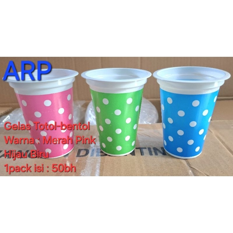 Gelas Totol - Bentol Warna Merah Pink Biru Hijau/Gelas Totol - Bentol  1pack 50bh Warna Merah Pink B