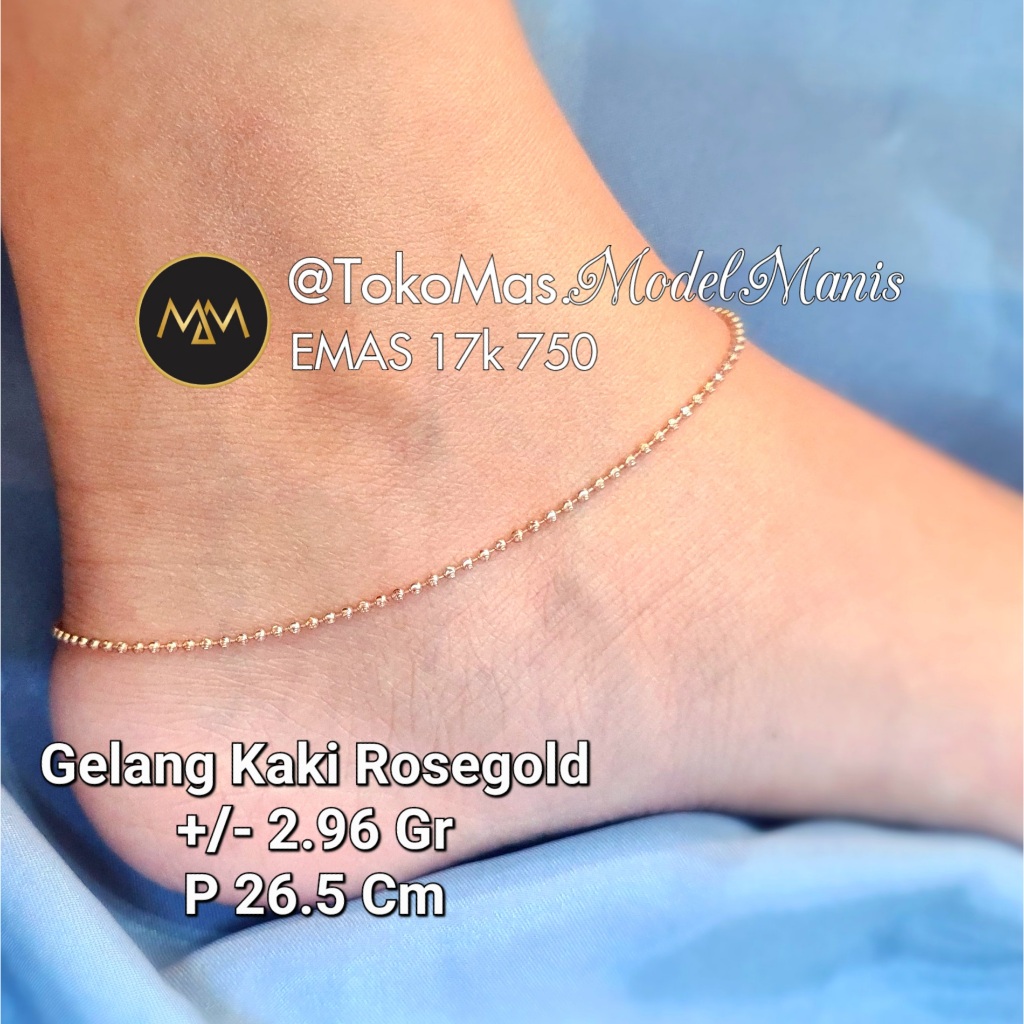 Gelang kaki Biji Lada emas rosegold putih 750 kadar 17k