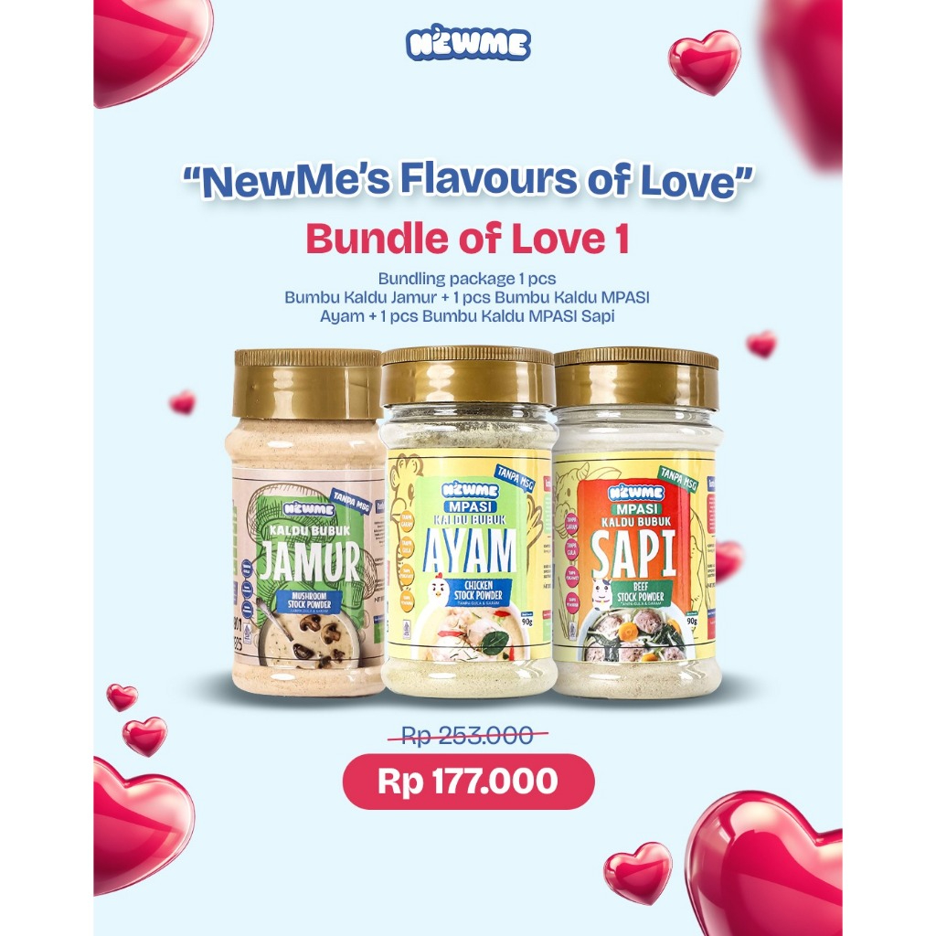 

Newme's Flavours of Love - Bundle of Love 1 (Kaldu Jamur, MPASI Ayam, MPASI Sapi)