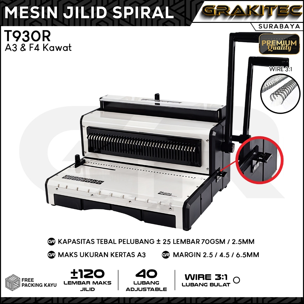 

Mesin Jilid Spiral Kawat F4 & A3 T930R Lubang Bulat 3:1 Premium Grakitec Bisa Untuk Kalender Buku Dan Lain nya Not Origin Gemet Kenko Joyko But Grakitec