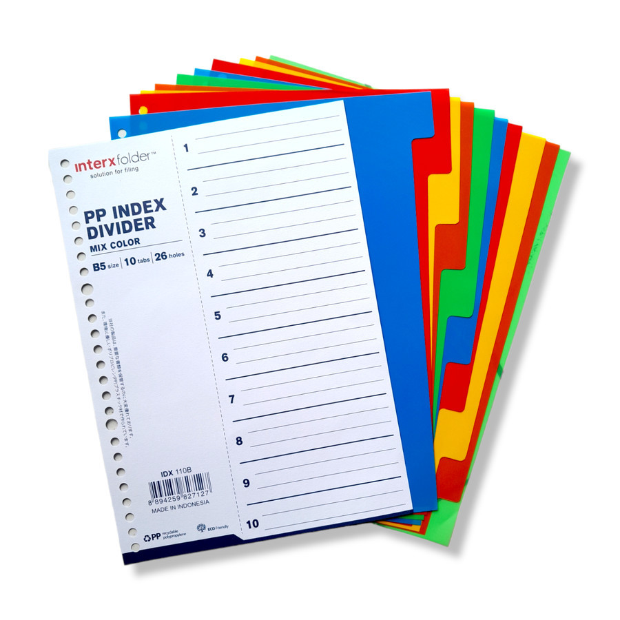

PP Index Divider Mix Color InterxFolder / Pembatas Binder B5 /10 Tab / 26 Holes