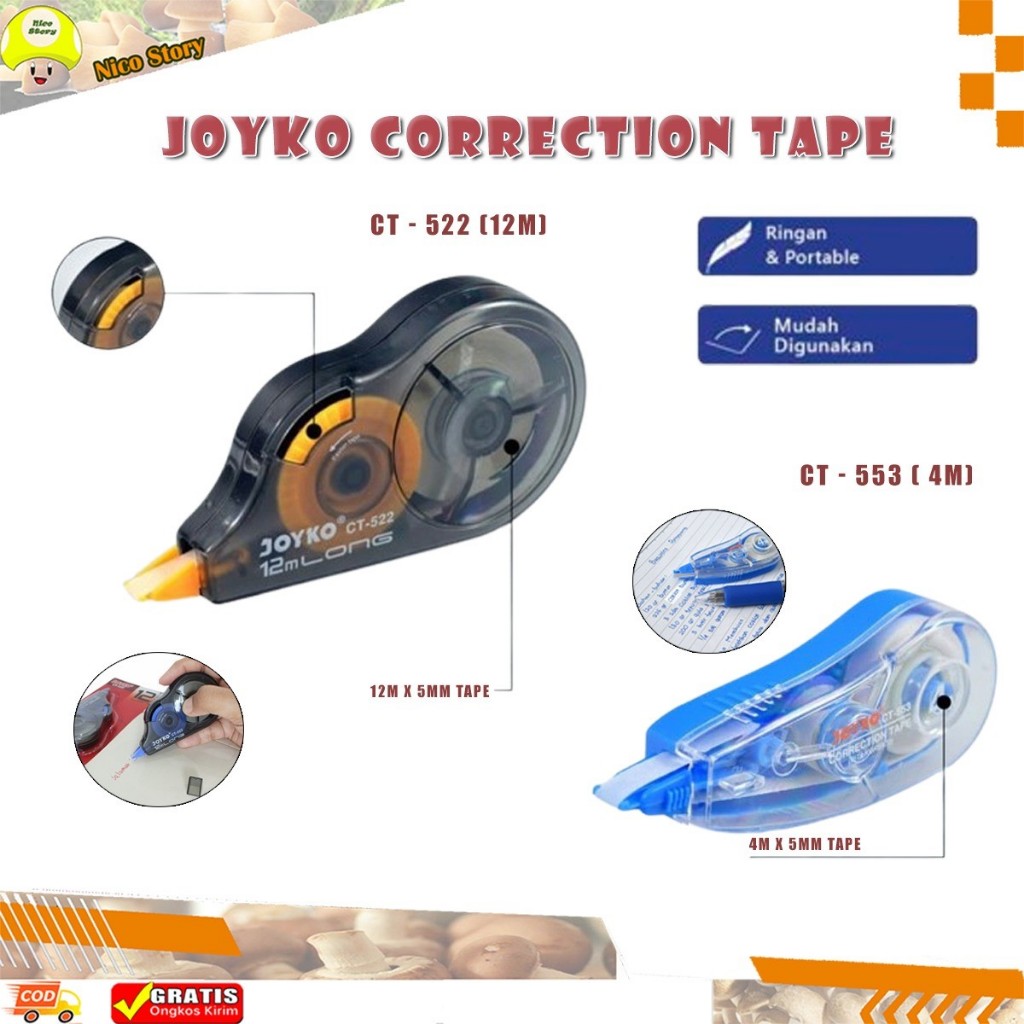 (NCS) Joyko Correction Tape Pita Koreksi CT-522 CT-553 Tip X Stipo Kertas 12 & 4 M Penghapus Setipo 