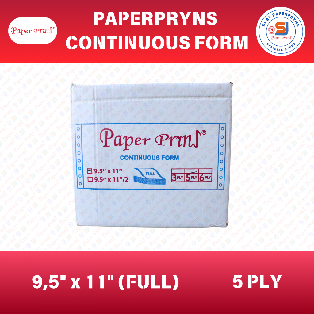 

PAPERPRYNS Continuous Form 9,5" × 11" (5 PLY) - FULL - NCR Sheets