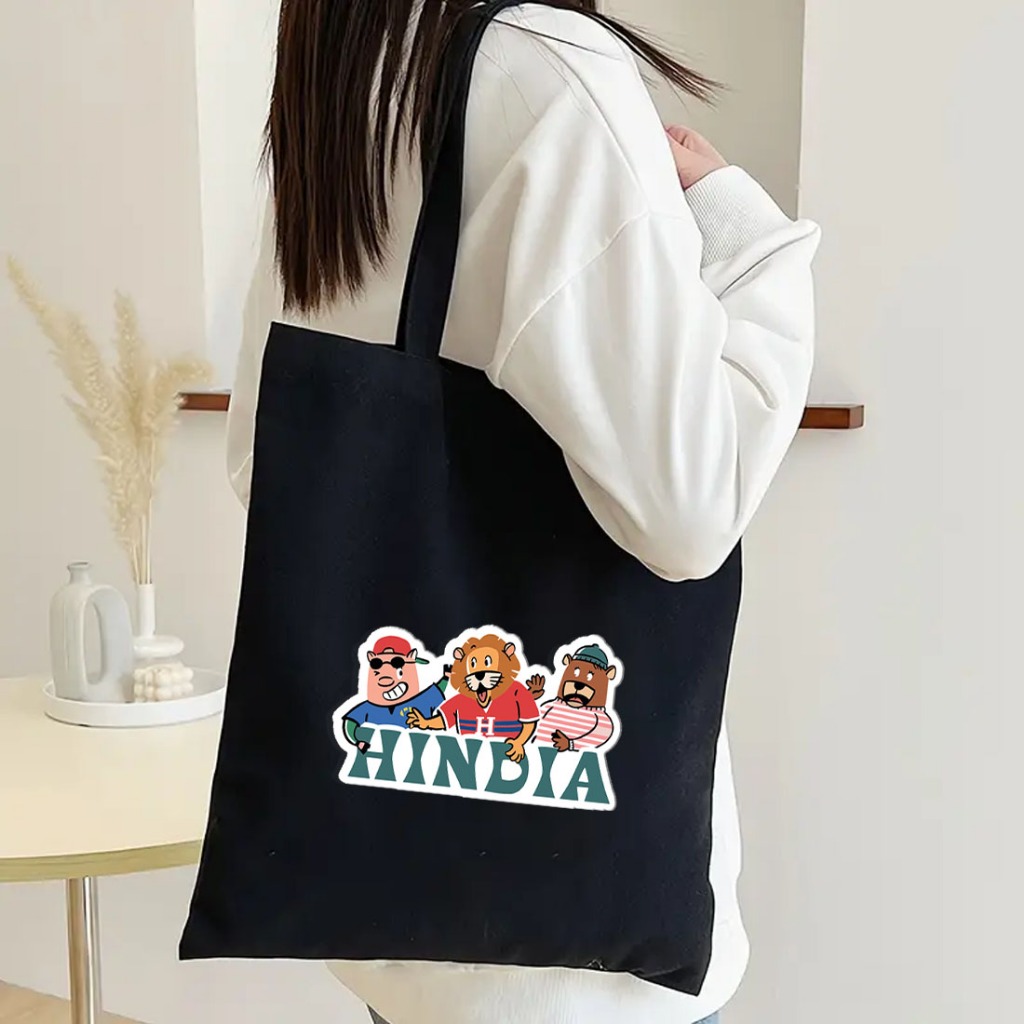Interessante Tote bag resleting Totebag Kanvas Polos Hindia Series Kapasitas Besar Tas Kuliah Unisex