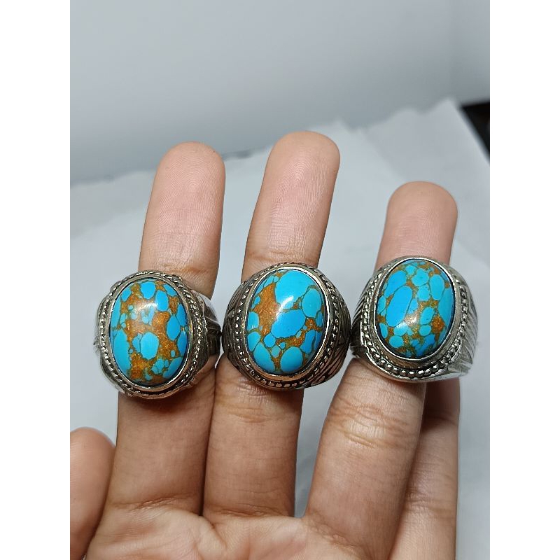 cincin pirus mesir royal blue motif ceplok kuno serat emas