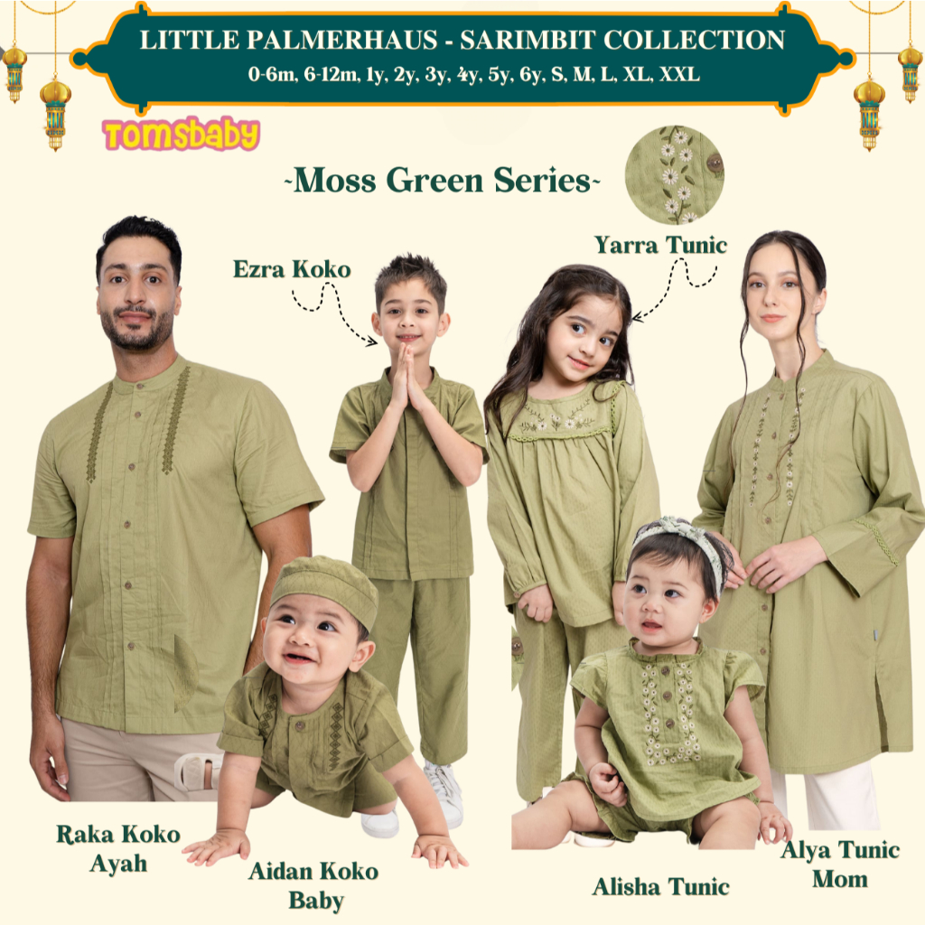 [TOMS] LITTLE PALMERHAUS - Sarimbit Idul Fitri Family Set - MOSS GREEN Series | AIDAN Baby Koko | AL