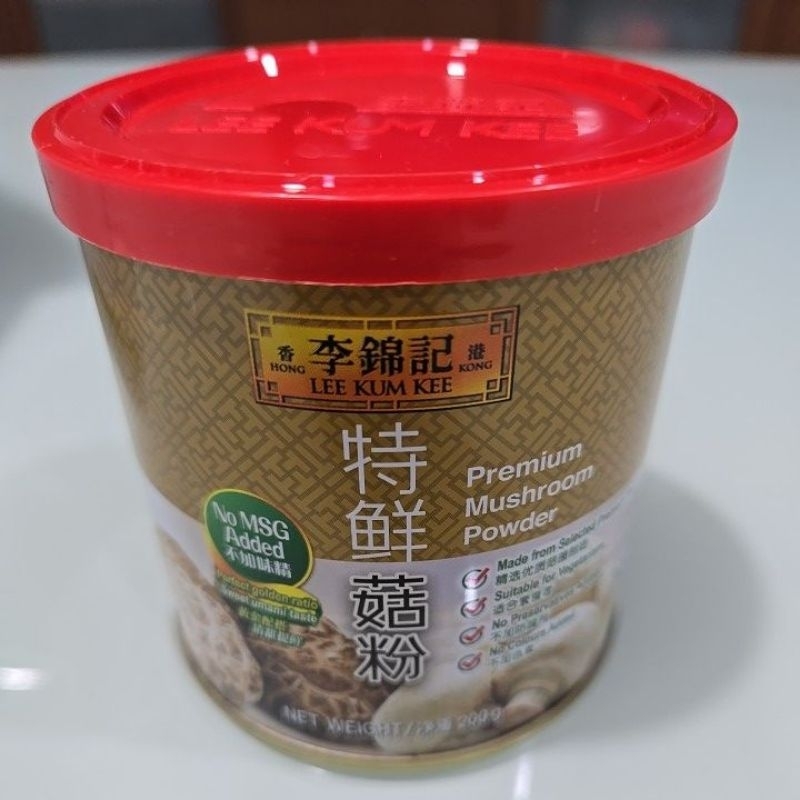 

Lee Kum Kee Premium Mushroom Powder - No MSG Added, 200g. Bubuk Jamur Premium tanpa MSG. Exp 07/05/2026. Product of China, Imported Singapore.