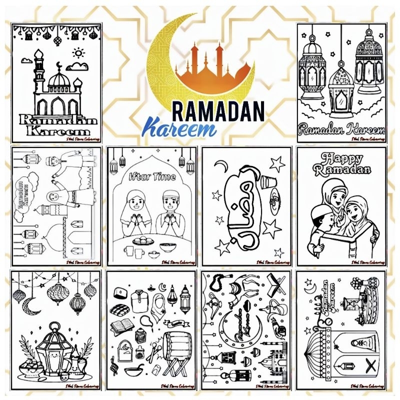 

Kertas Mewarnai Gambar Anak Tema Ramadan Kareem / Kertas Gambar (10 Lembar Gambar)