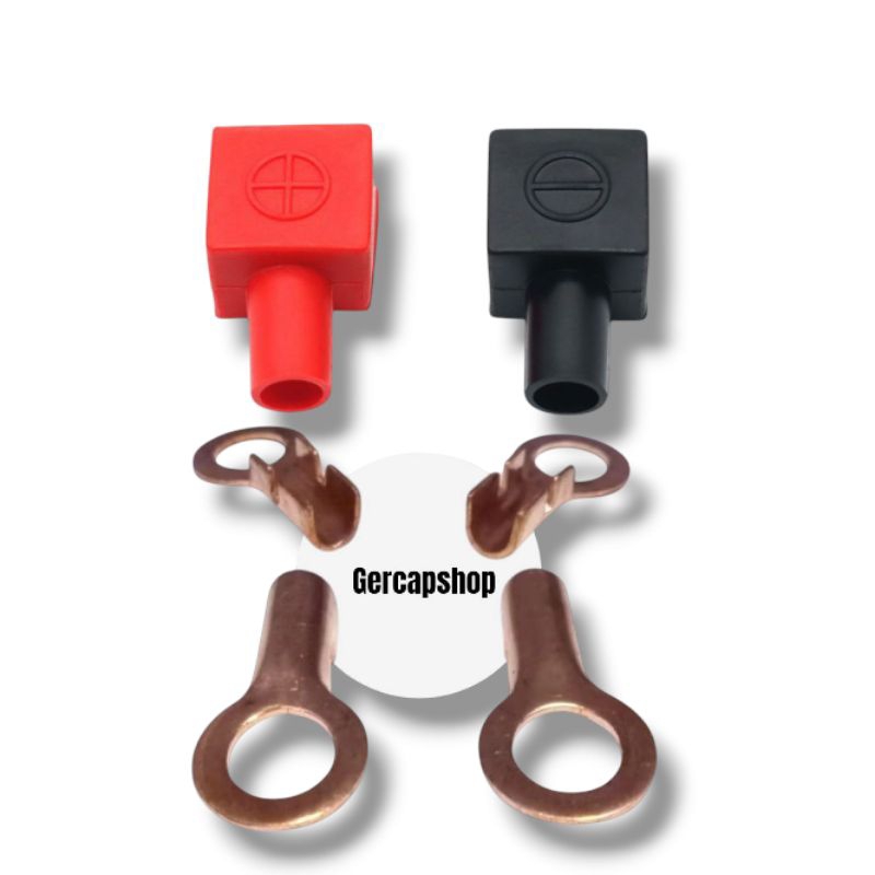 Gercapshop 1 Set Tutup Kabel Aki + Skun Tembaga Kuningan – Karet Pelindung Battery Mobil Motor
