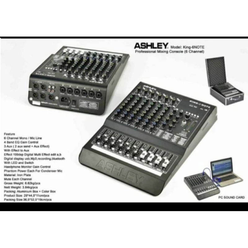 Mixer Audio Ashley King 6 Note Original 6 Channel Bluetooth - USB