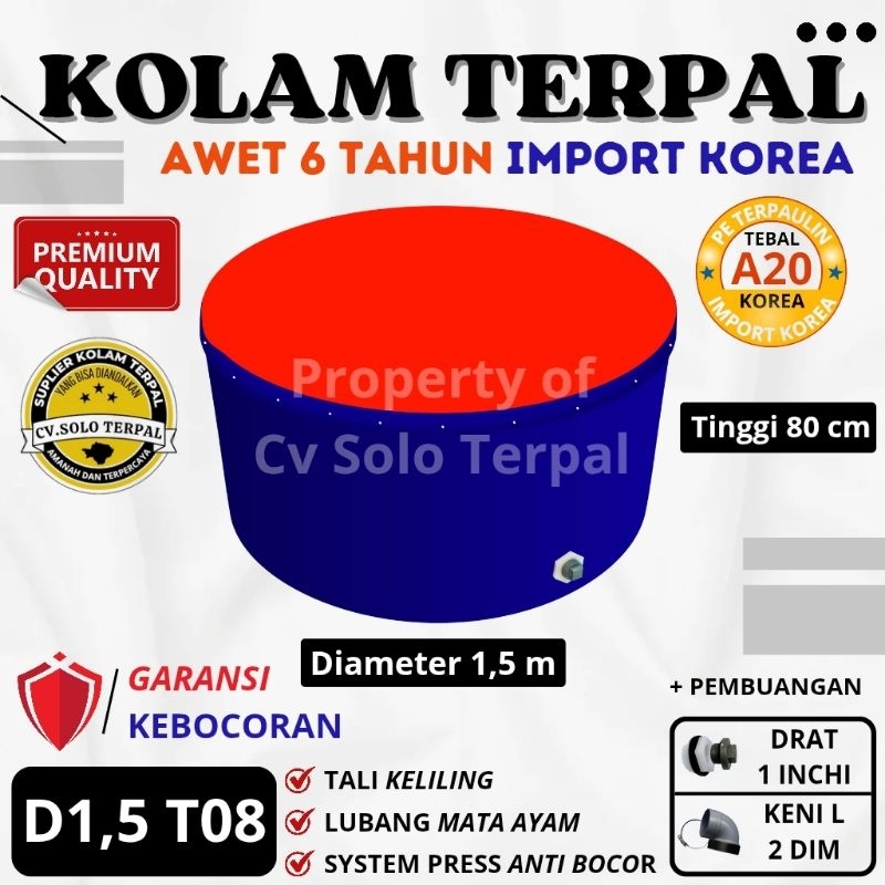 Terpal Kolam Terpal bundar Kolam Terpal ikan Bulat A20 D1,5 T80 - Diameter 150cm Tinggi 80cm  Kolam 