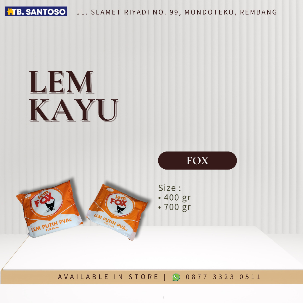 LEM putih PVAC FOX ( Lem Kayu ) 400gr / 700gr