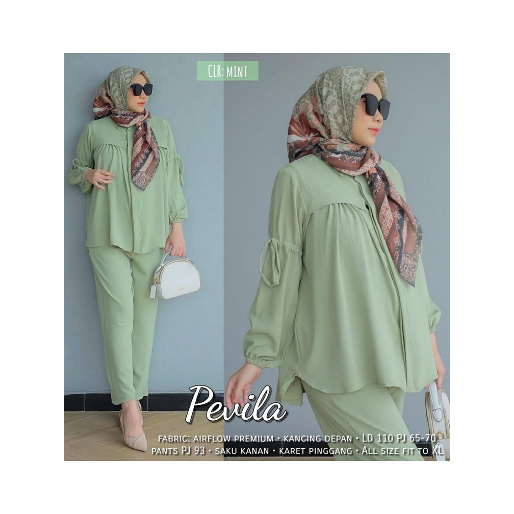 Baju Pevila One Set Setelan Wanita Terbaru Crinkle Airflow Premi