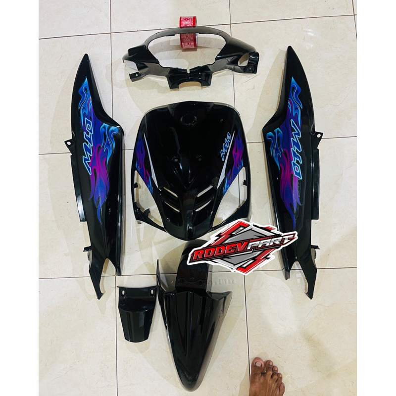 Paket Body Halus yamaha mio sporty mio lama warna hitam set striping custom transparan Api terlaris
