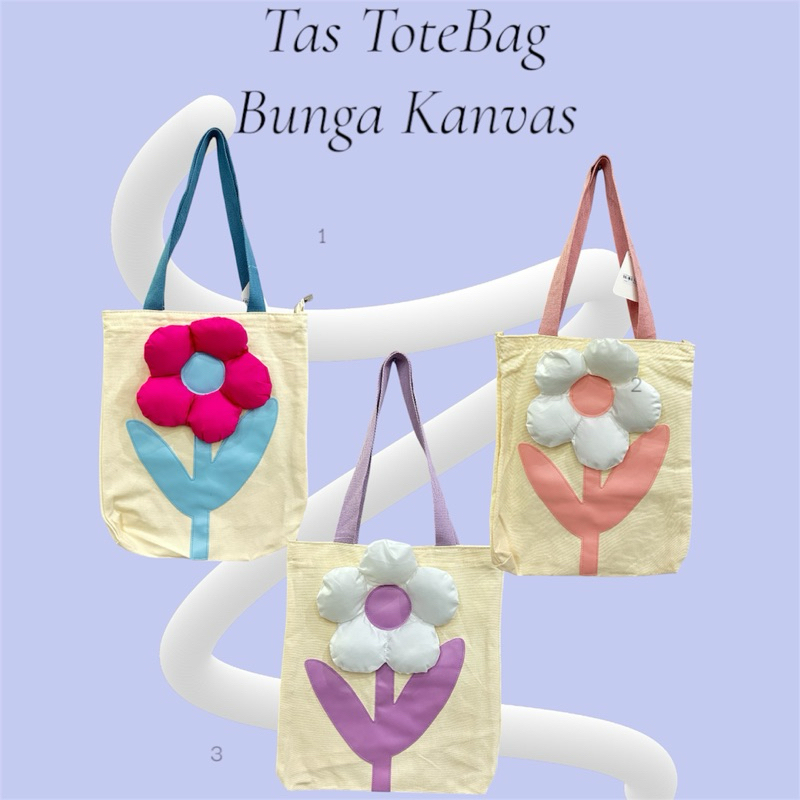 Tas Tenteng Kanvas Motif Bunga besar / Tas Bahu / Totebag Bunga Bahan Kanvas