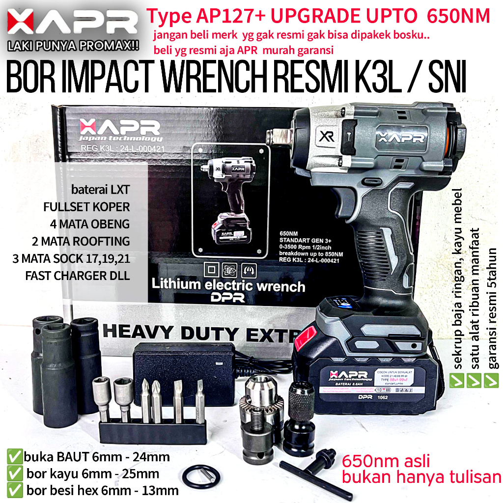 IMPACT WRENCH AP127+ PEMBUKA BAUT 48V 650NM APR JAPAN STANDART FACELIFT