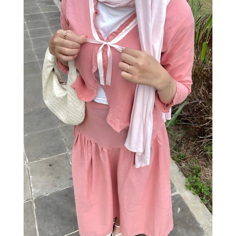 Olf LEORA SET - itsyourdailys Cardigan aesthetic korea Leora Long Skirt Rok Midi Cardigan Crop