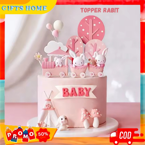 Cake Topper Kereta Kelinci Berdiri Bunny Pink Awan Toper Kue Ulang Tahun Dekorasi Kue Ulang Tahun An