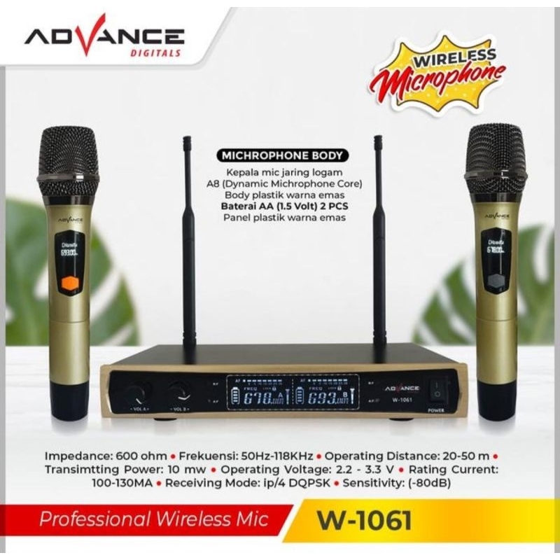 Microphone Wireless Advance W-1061/Mic Wireless Advance W1061 ORI Mic Tanpa Kabel
