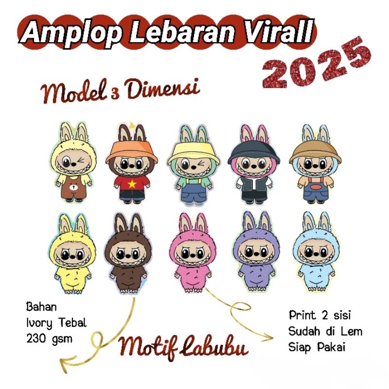 

Amplop KARAKTER 3D LEBARAN 2025 LABUBU SANRIO KARTUN VIRAL Makanan minuman kue nastar cake kartun 3D 1 Pack isi 5 10 Lembar siap pakai Unik Viral Kertas TEBAL ANTI LETOY / AMPLOP LEBARAN NATAL IMLEK 2025 KEKINIAN VIRAL UNIK KARAKTER 3D 3 DIMENSI
