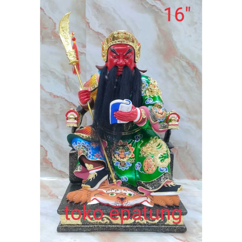 patung dewa kwan kong / kwan kung / kwan te / guan yu - pedang buku - kayu taiwan - 16 inch - 25