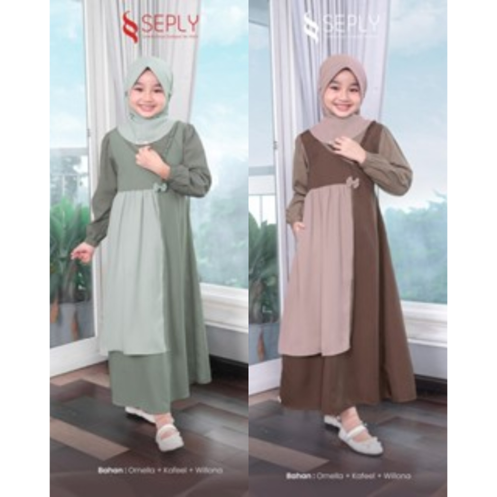 Seply Selia 156 Sarimbit Eksis 268 Myristica Brown 269 Truffle Green Gamis Anak Lebaran 2025
