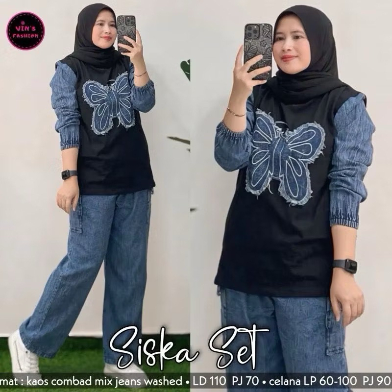 Setelan Jeans Jumbo Wanita, Setelan Wanita Super Jumbo, Setelan Jeans Cargo Wanita Dewasa