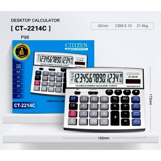 

[1pcs] Kalkulator ct-2214c 14digit layar besar