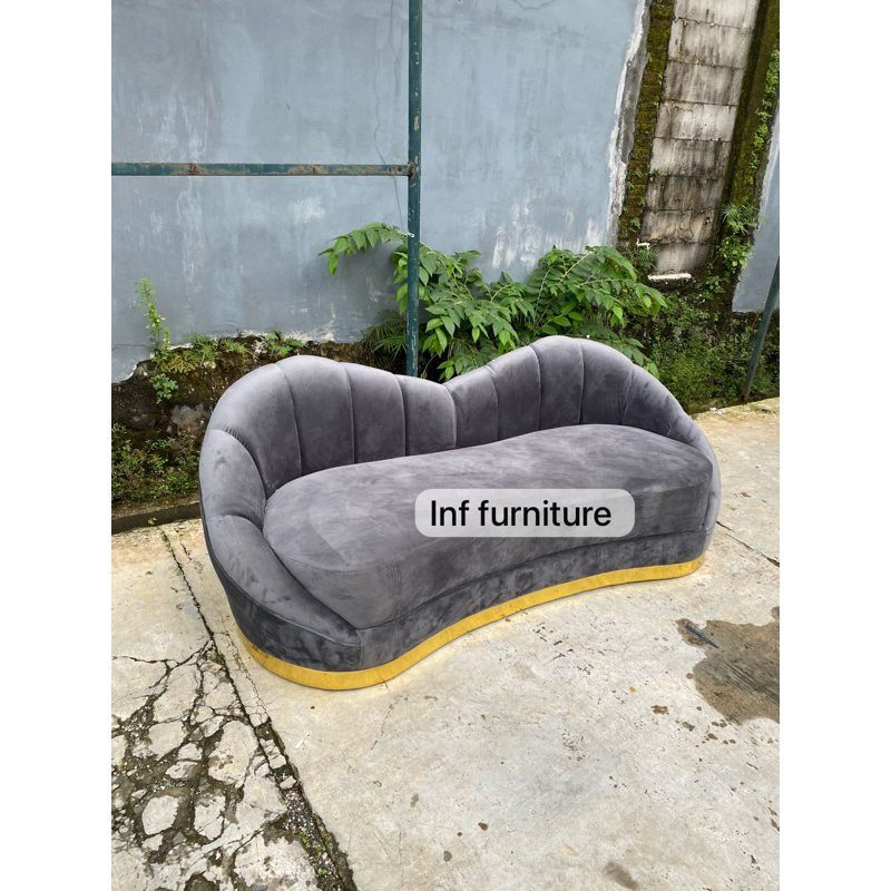 sofa salon sofa butik sofa lengkung cantik mewah  bludru halus premium