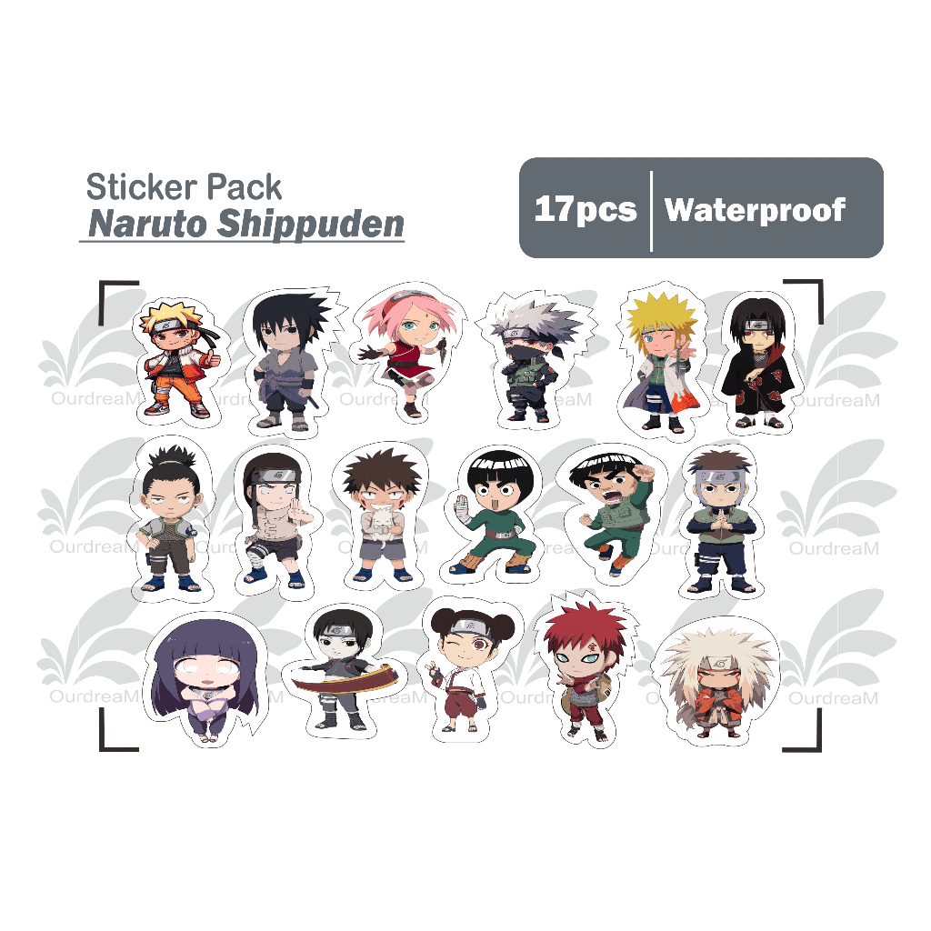

stiker naruto shippuden - isi 17 pcs sticker pack tumbler helm waterproof medium size