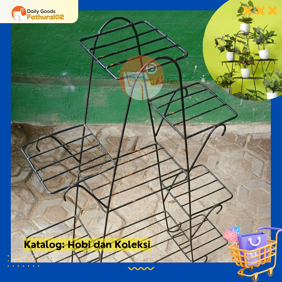 Standing Pot Rak Hiasan Bunga / Sepatu Taman Besi 9 Susun Warna Hitam Preloved