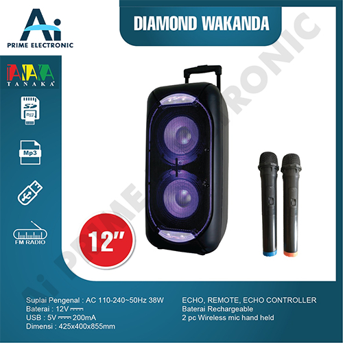 TANAKA DIAMOND WAKANDA 12 Inch Speaker Portable Meeting Free 2 Microphone Wireless
