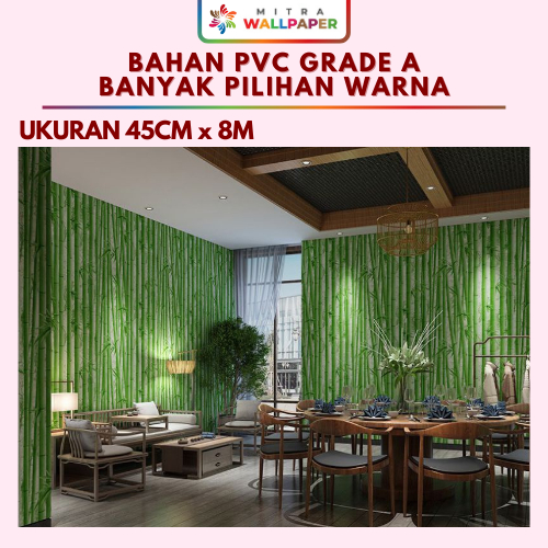 COD [Bayar Di Tempat] Wallpaper Dinding Ruang Tamu Aestetic Bambu Hijau Wallpaper Dinding Motif Alam