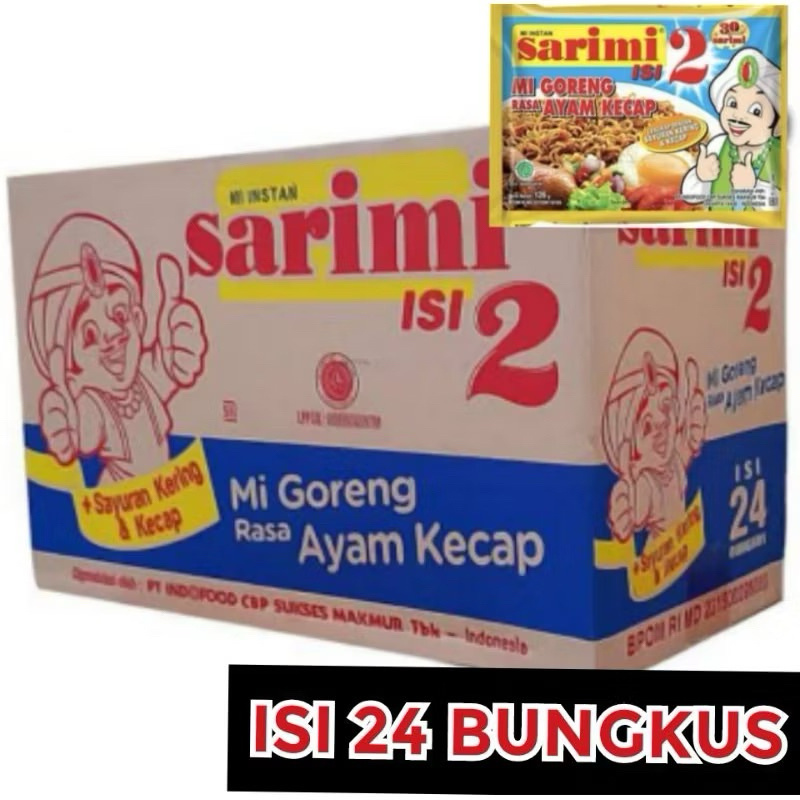

Sarimi Ayam Kremes & Ayam Kecap 1 Karton isi 24Pcd