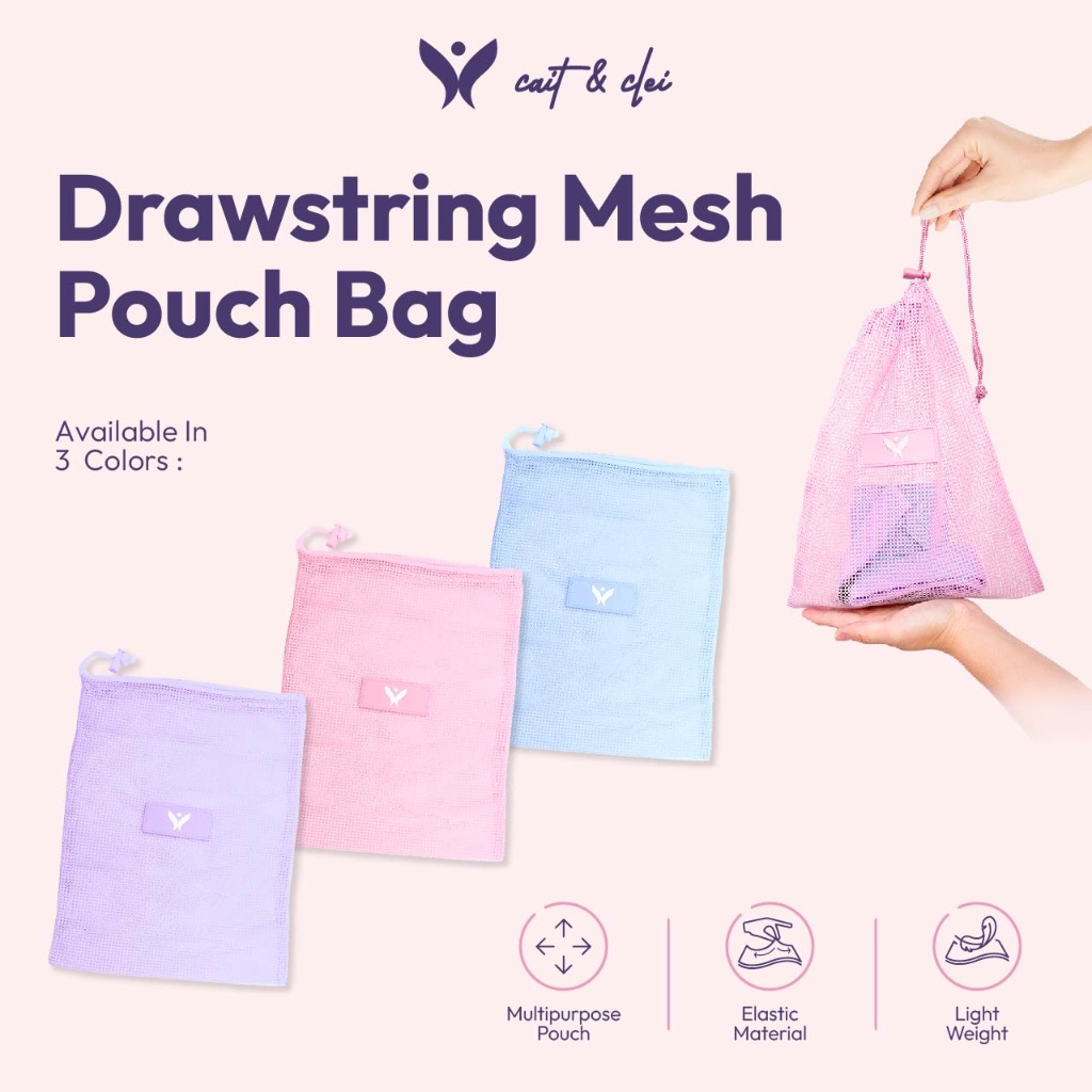 CAIT & CLEI  Mesh Bag Drawstring Pouch / Pouch Serut / Pouch Olahraga / TRAVEL POUCH SERUT SERBAGUNA