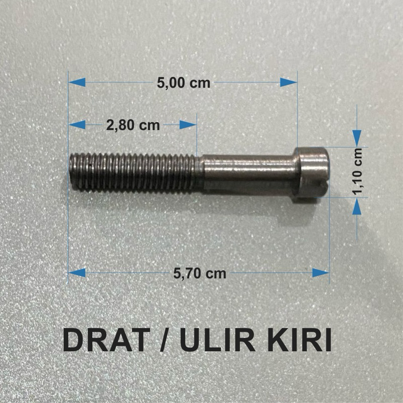 Baut M8 drat kiri / baut ukuran 12 drat kiri / baut spion vespa iget drat kiri