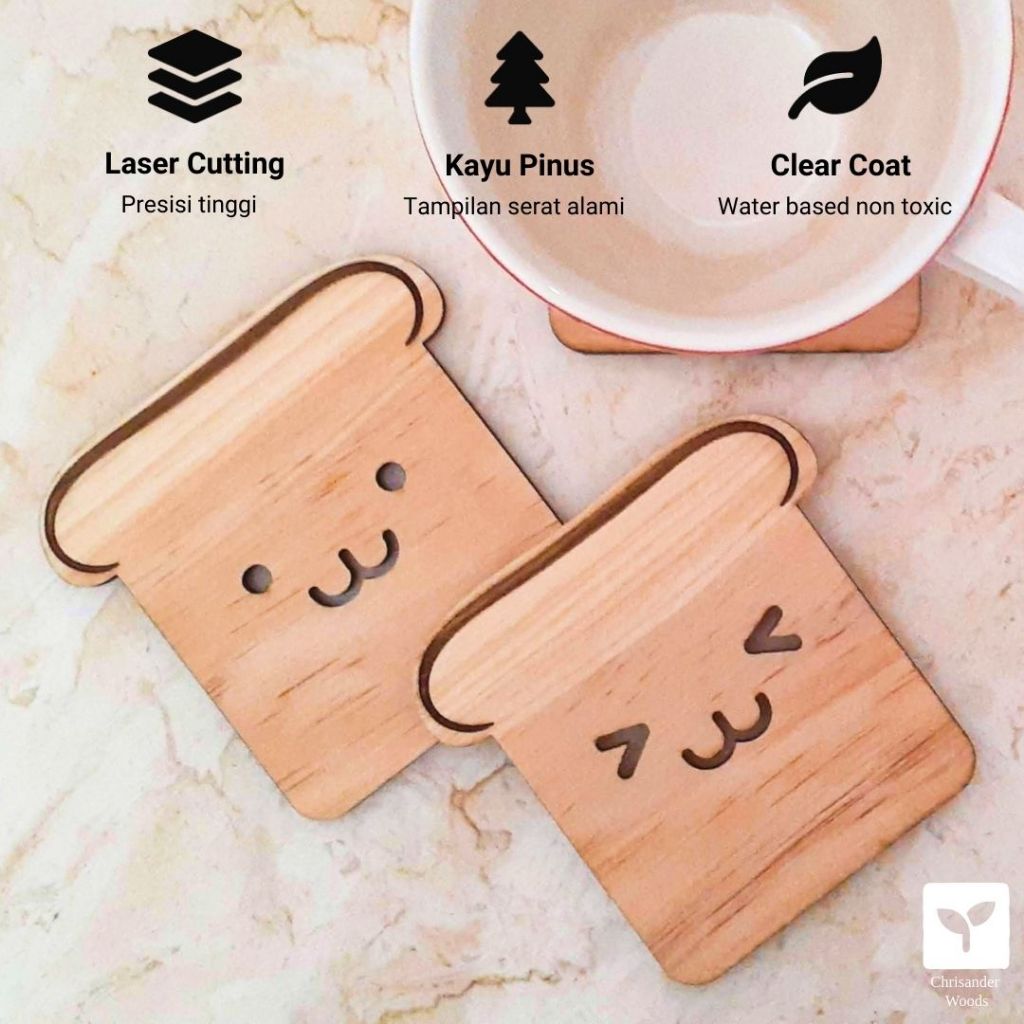 Tatakan Gelas Kayu Aesthetic | Coaster Kayu Aesthetic | Alas Gelas Kayu