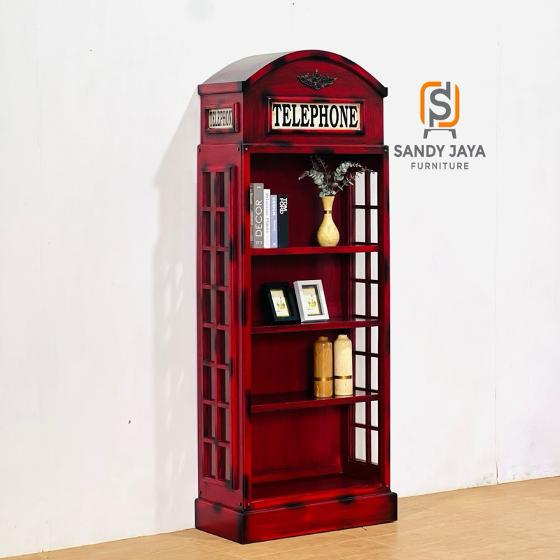 rak lemari buku hiasan dinding telephone, rak minimalis vintage