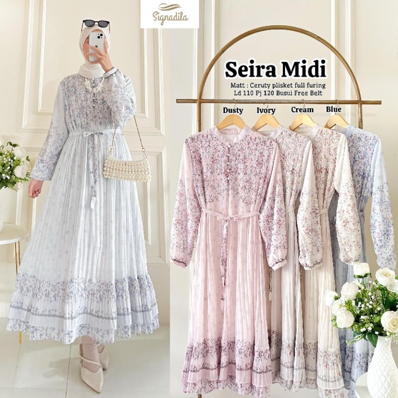 Dress Set Wanita Set Dress Hijab Narra Siera Midi Dress Linen Polo