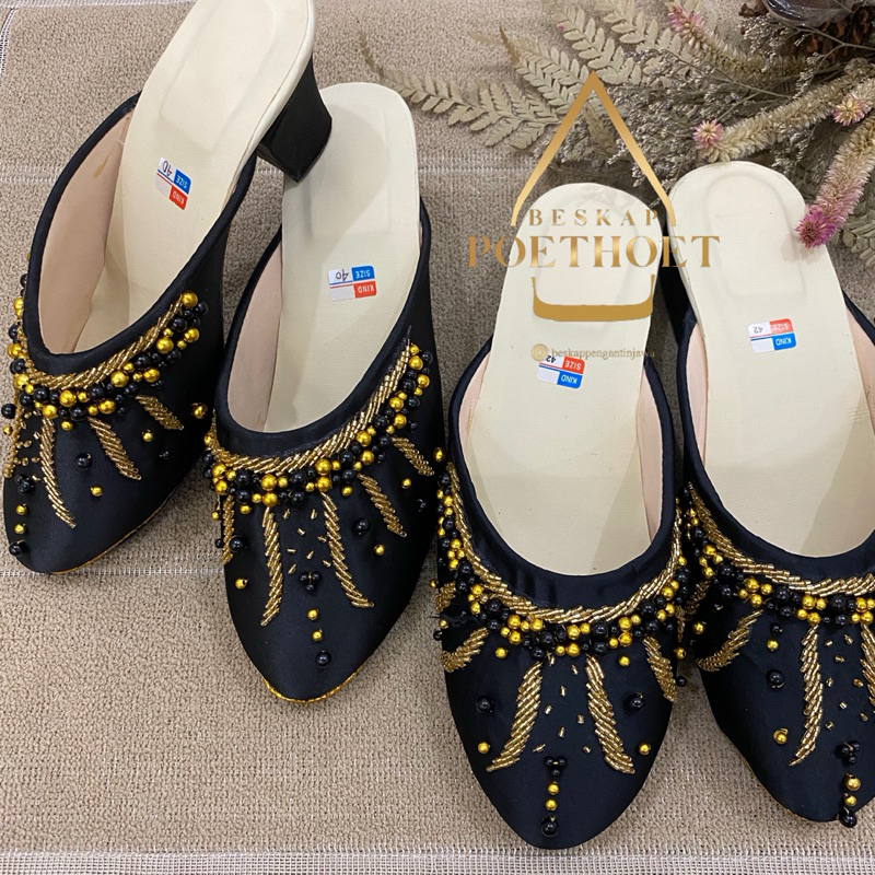 Sandal sepatu selop Jawa pengantin hitam Payet emas gold pria dan wanita