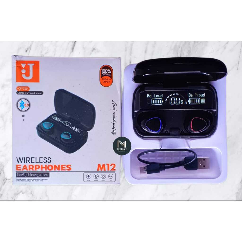 Headset Bluetooth M12 Tws Digital Indicator V5.3 BT Wireless