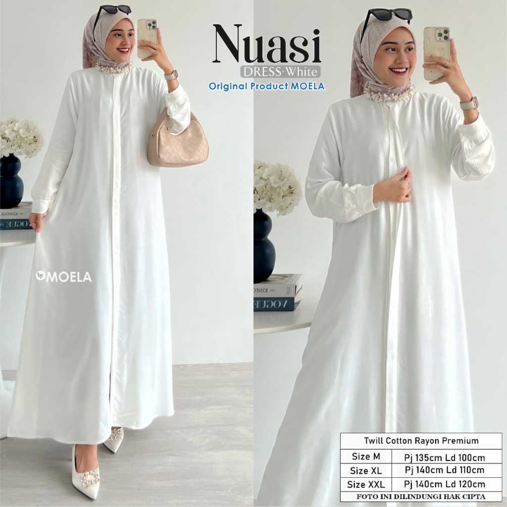 (ORI MOELA) Gamis Dress Hitam Putih LD 100 | LD 110 | LD 120| |Gamis Wanita Rayon Twill Premium Ori