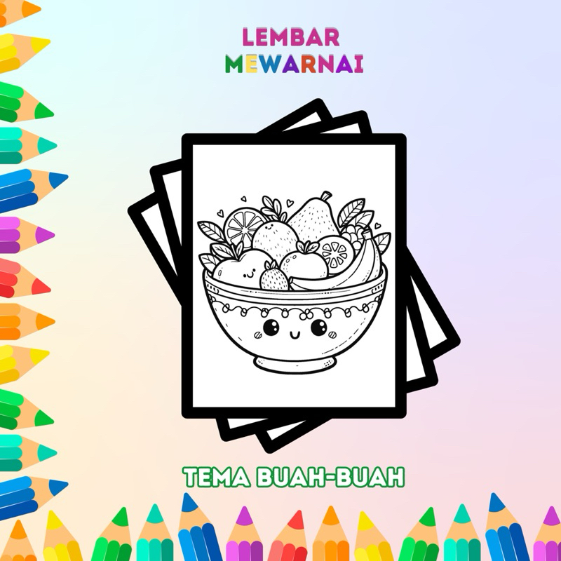 

20 Lembar Gambar Mewarnai Tema Buah-Buahan Untuk Anak PAUD TK SD ukuran A4 & A5 | Belajar Mewarnai Kreativitas Anak
