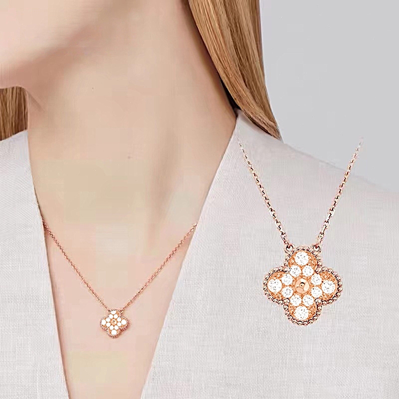 Kalung Wanita Emas 17K Kalung Emas Mawar Moissanite Liontin Kalung Nafas Bayi Wanita